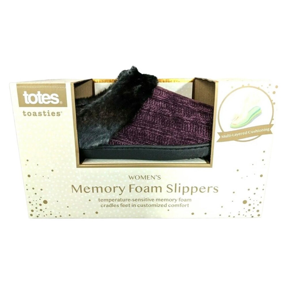 Totes Women's Fur Trim Purple w Memory Foam Hoodback Clog Slipper XL 9-10 NWT